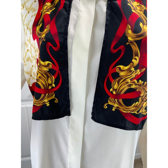 Casual Corner Womens Button-Down Shirt Sz 14 White Decorative Baroque Style Glam - Picture 3 of 14